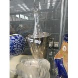 Silver plated wine cooler, decanter, glass vase and moulded glass mask