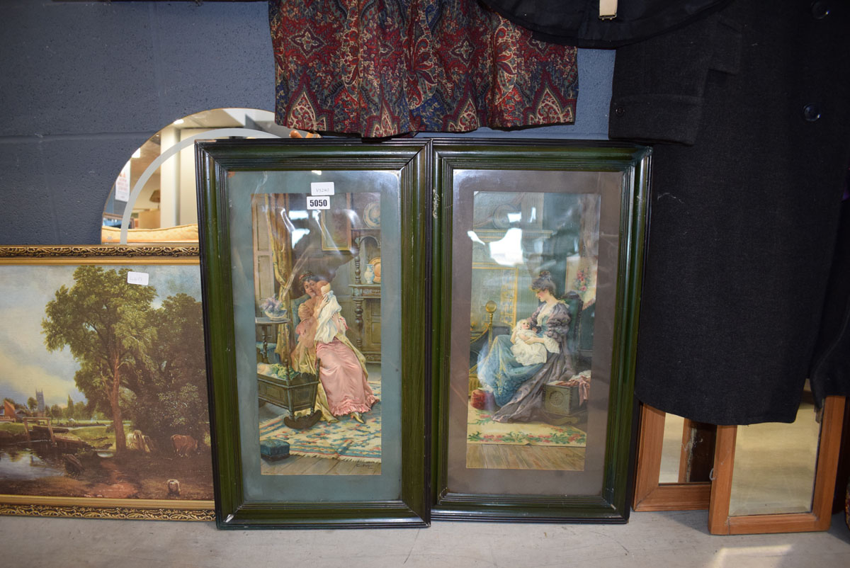 Pair of framed and glazed prints depicting mothers nursing their babies by Eva Hollyer Badly water