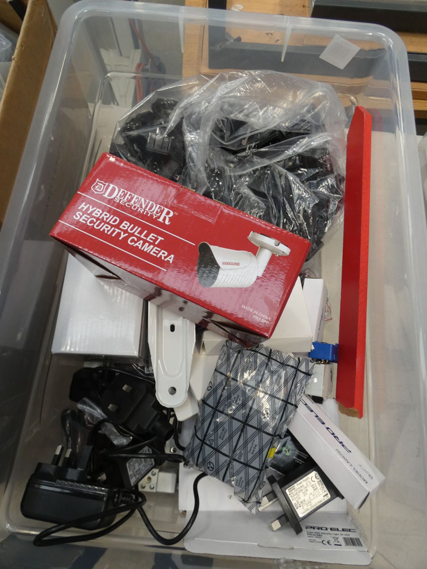 Box of power supplies, box of flat cables, angle cables, and Bullet security camera - Image 4 of 4