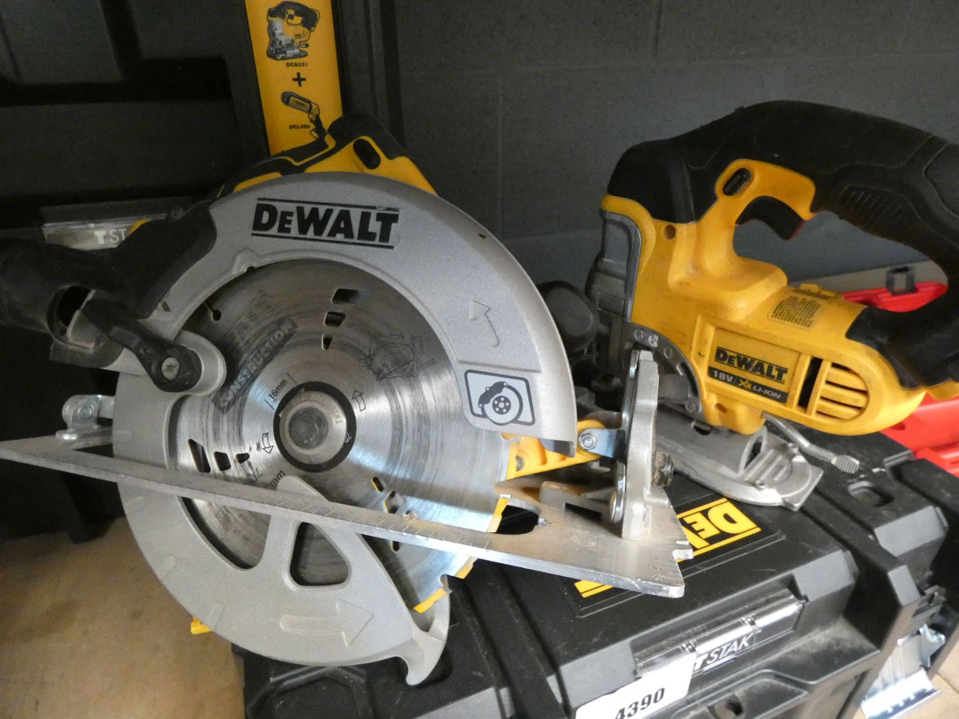 Dewalt tool kit consisting of drill, impact driver, torch, circular saw, jigsaw, 3 batteries and - Image 2 of 3