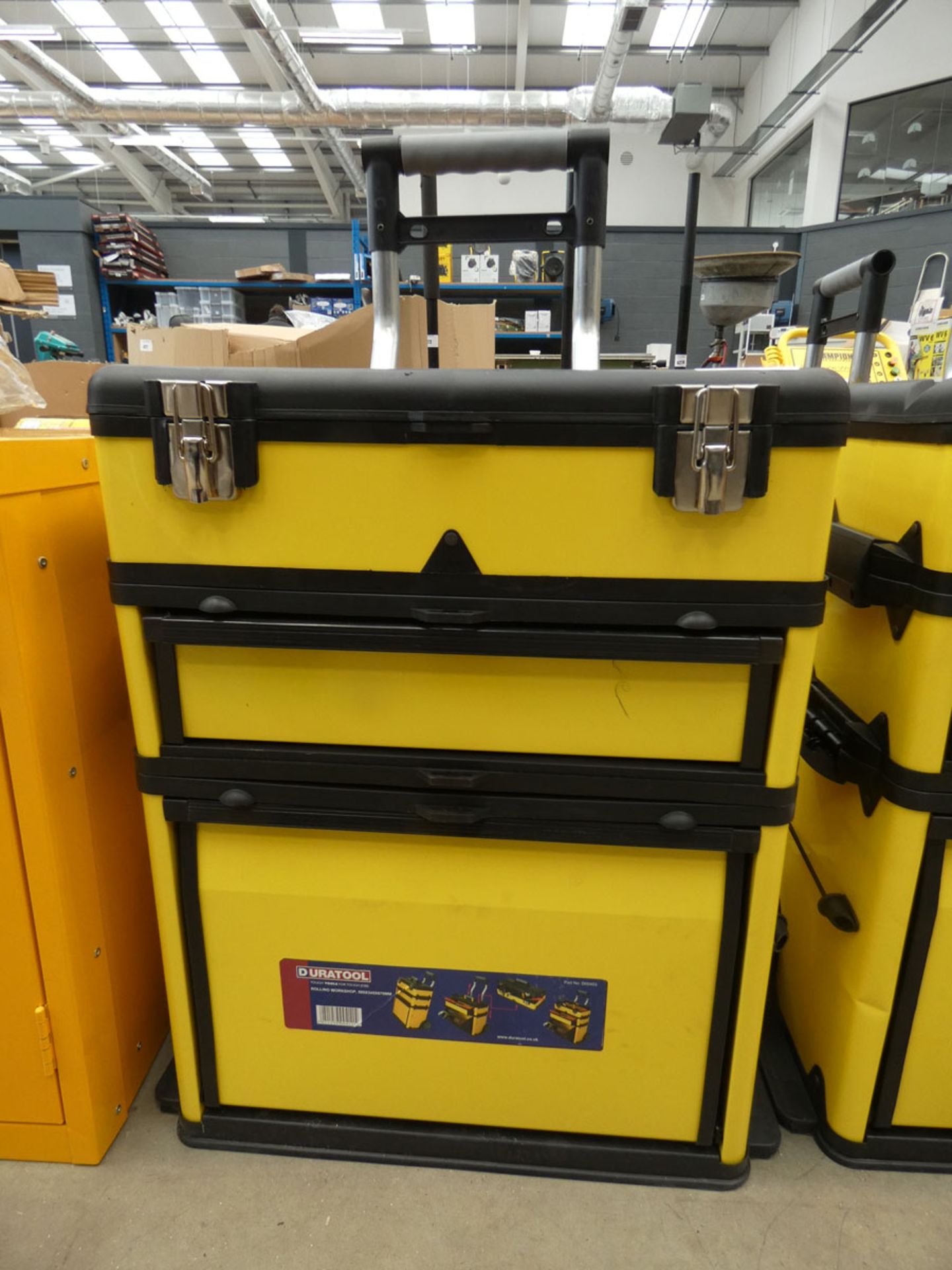 Duratool yellow and black wheeled toolbox