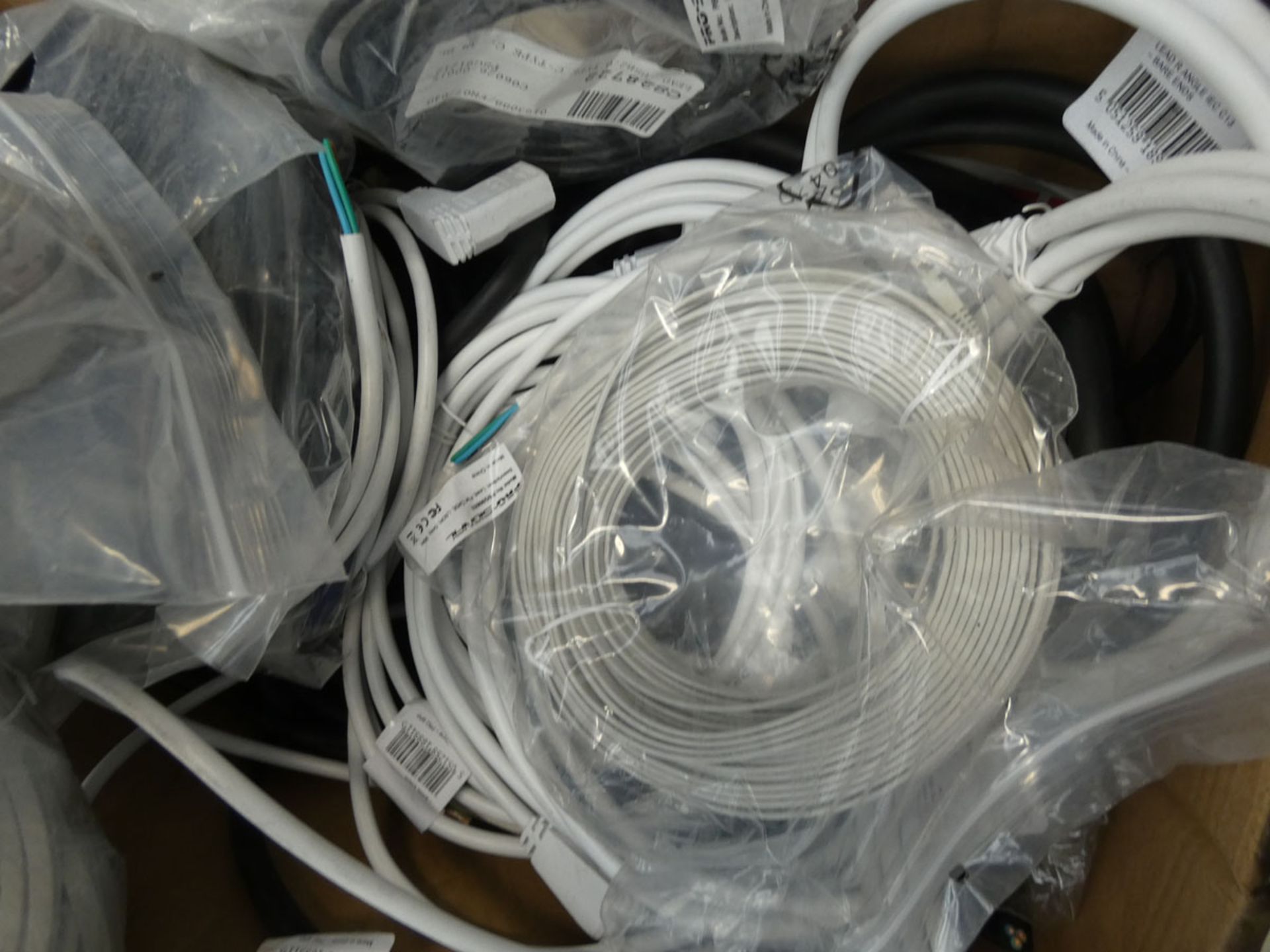 Box of power supplies, box of flat cables, angle cables, and Bullet security camera - Image 3 of 4