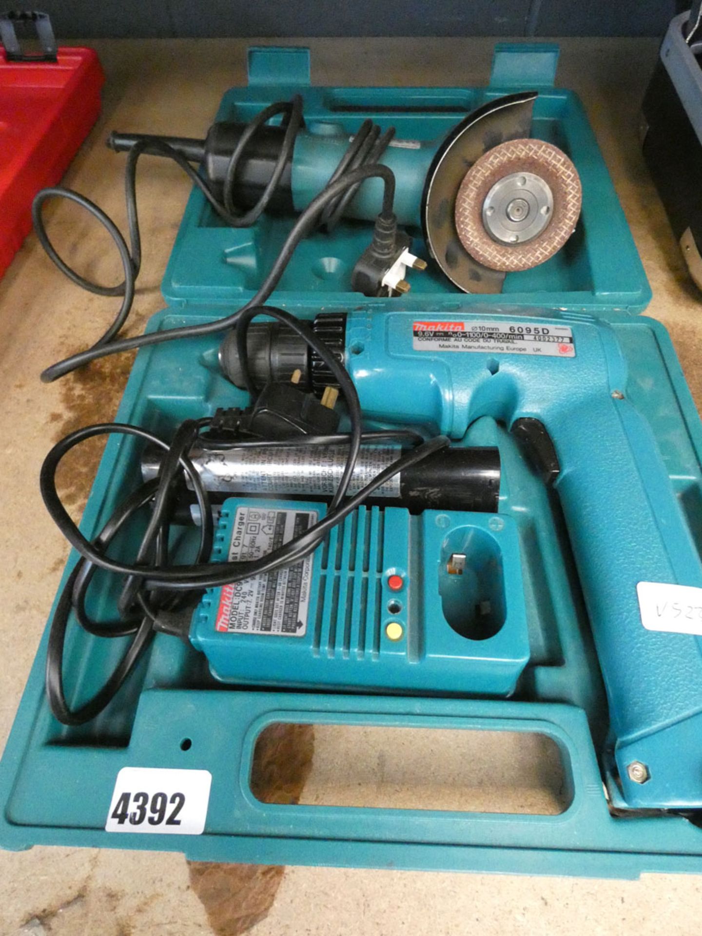4663 - Makita battery drill with 2 batteries and charger and a Makita angle grinder