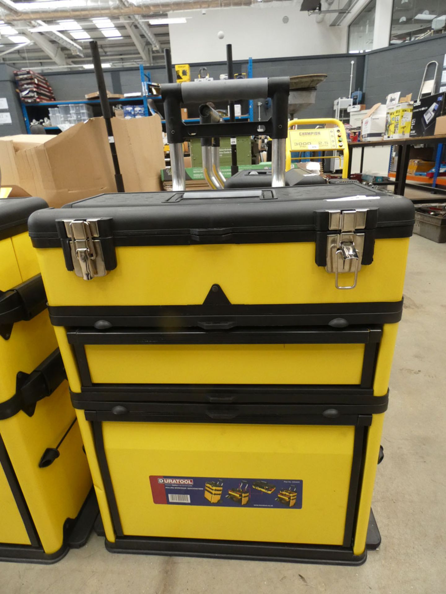 Duratool yellow and black wheeled toolbox