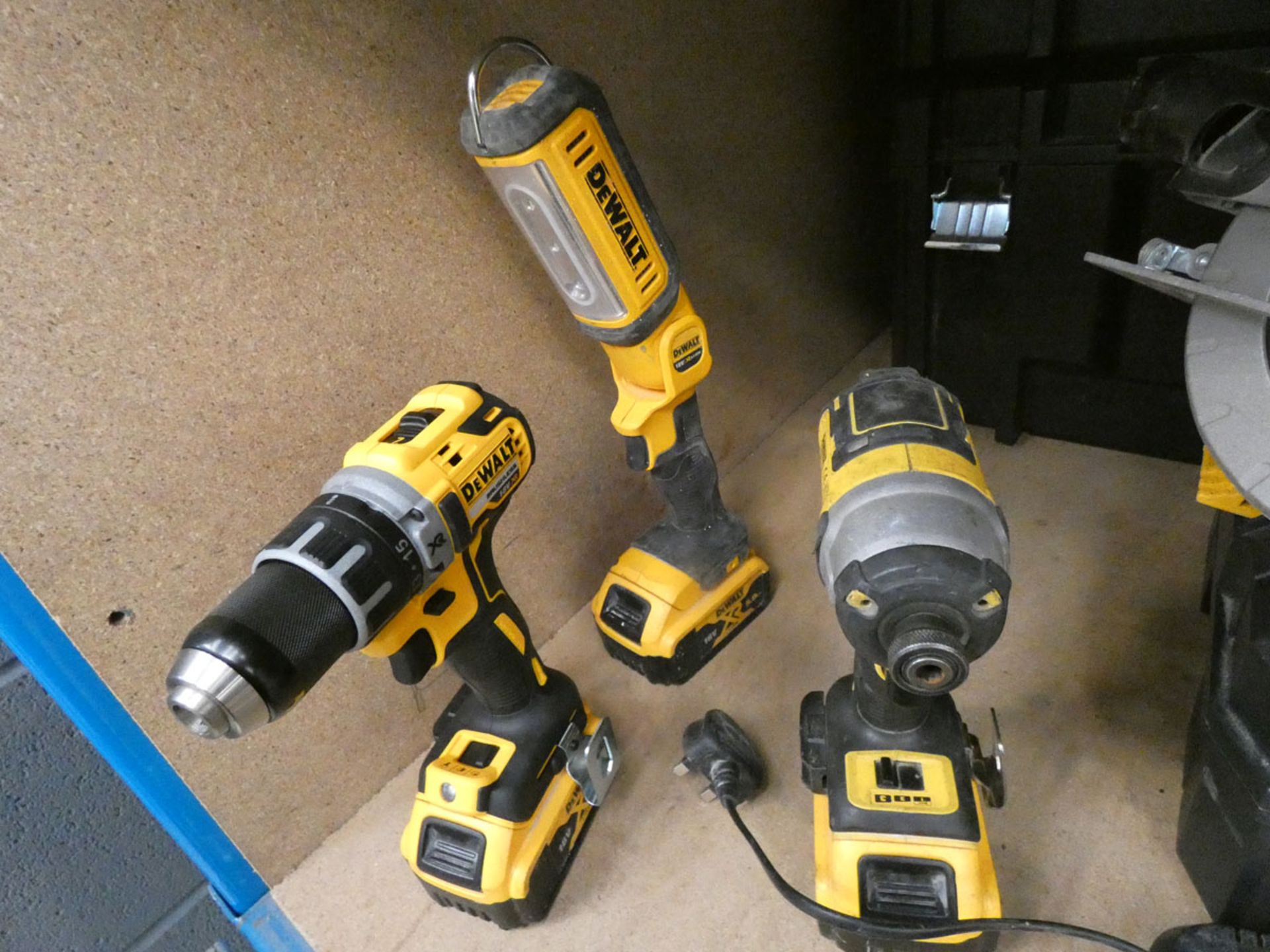 Dewalt tool kit consisting of drill, impact driver, torch, circular saw, jigsaw, 3 batteries and - Image 3 of 3