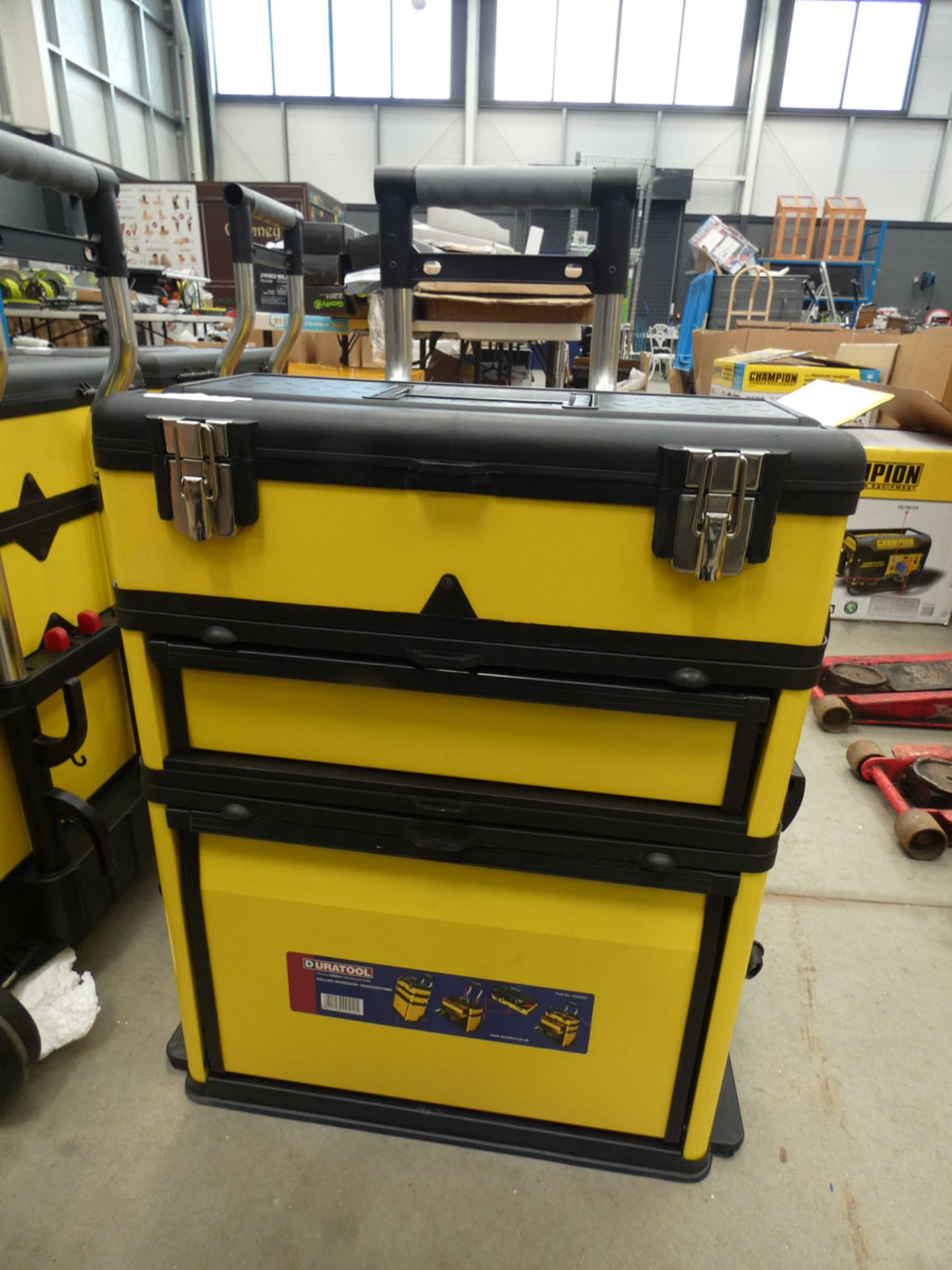 Duratool yellow and black wheeled toolbox