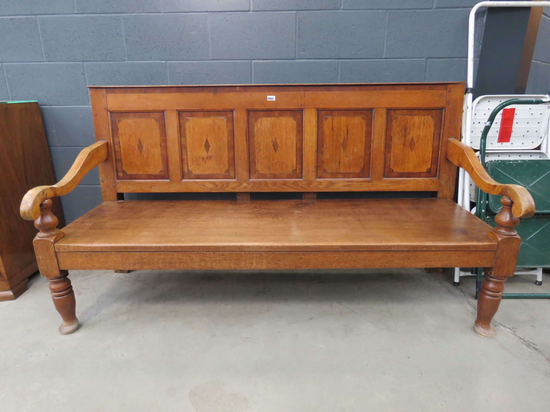 Victorian oak three-seater bench/settle