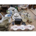 Large quantity of commemorative ware, Jasperware, Wade whimsies, Gainsborough crockery, handbags,