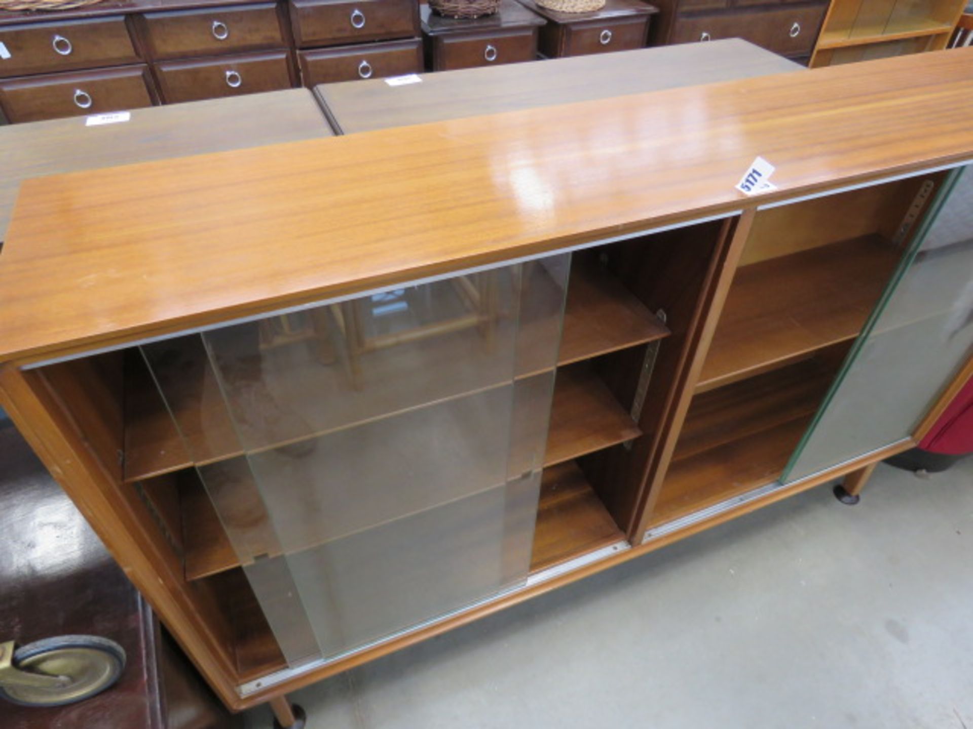 5225 - Teak bookcase with glazed sliding doors A few marks but in sound condition - Image 2 of 2