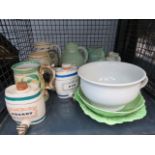 2 Wade sherry and gin barrels, chamber pot, quantity of Carlton ware dishes, various jugs and studio