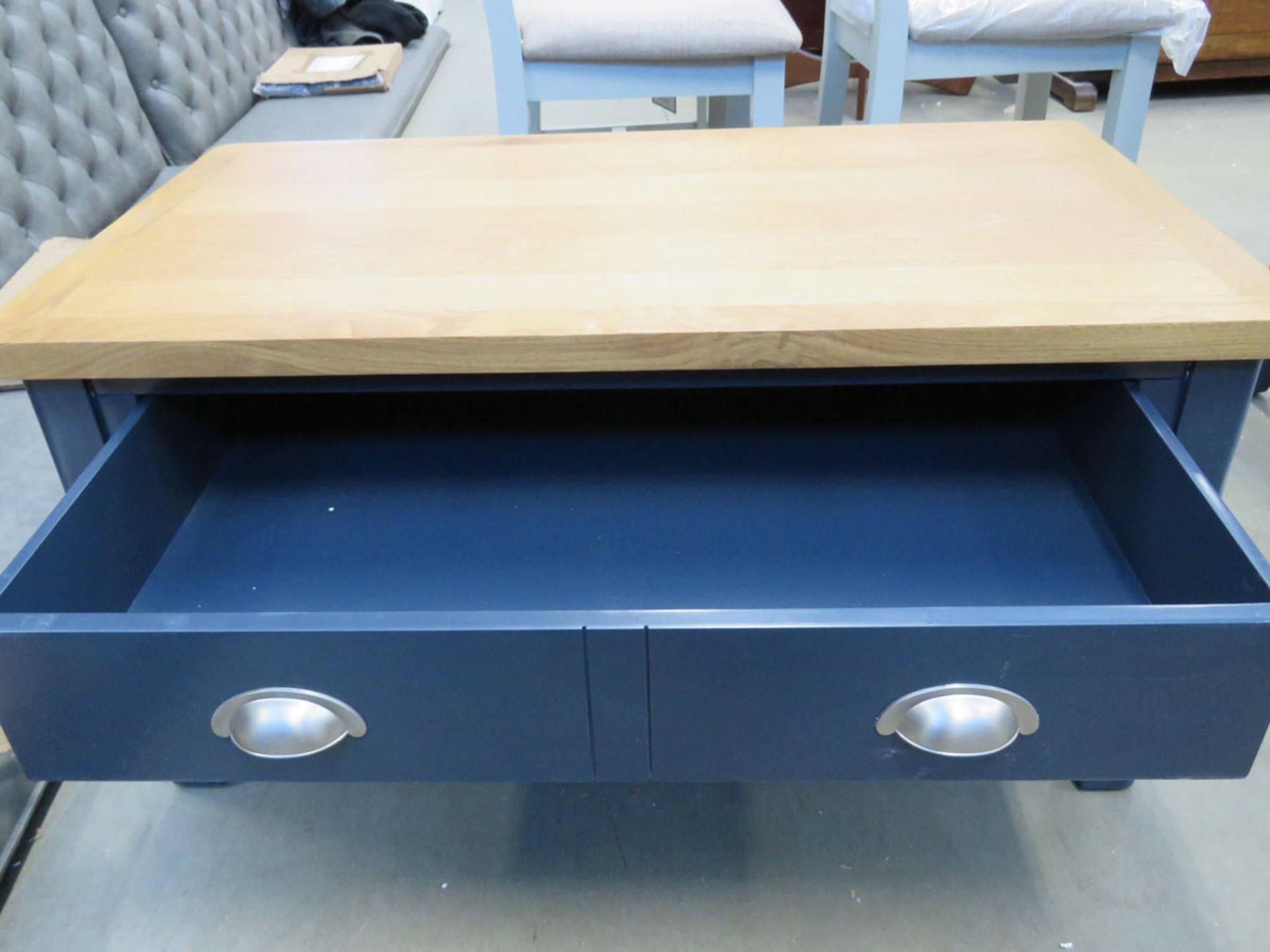 5103 Blue painted oak top coffee table with drawer under (7) - Image 2 of 4