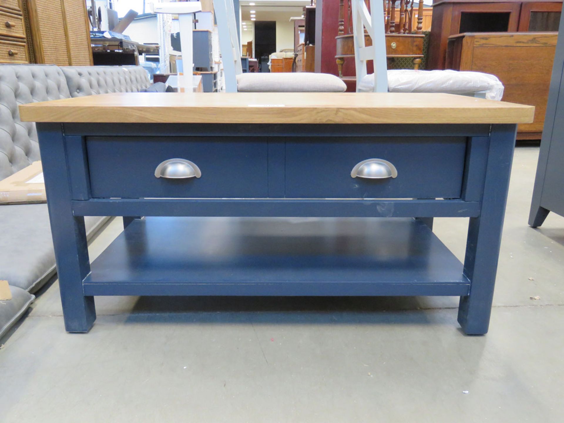 5103 Blue painted oak top coffee table with drawer under (7)