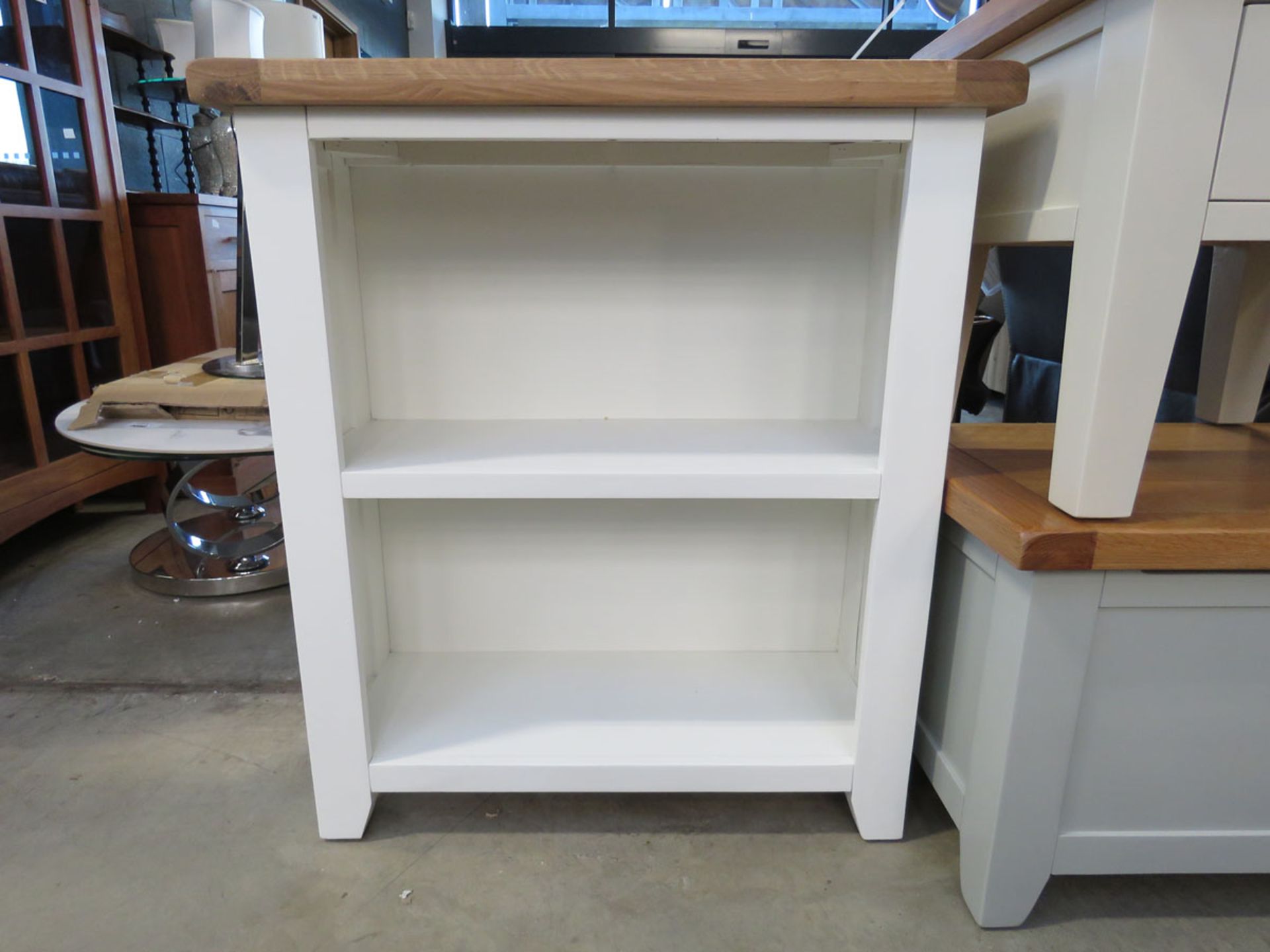 5512 - White painted oak top 2 shelf open front bookcase