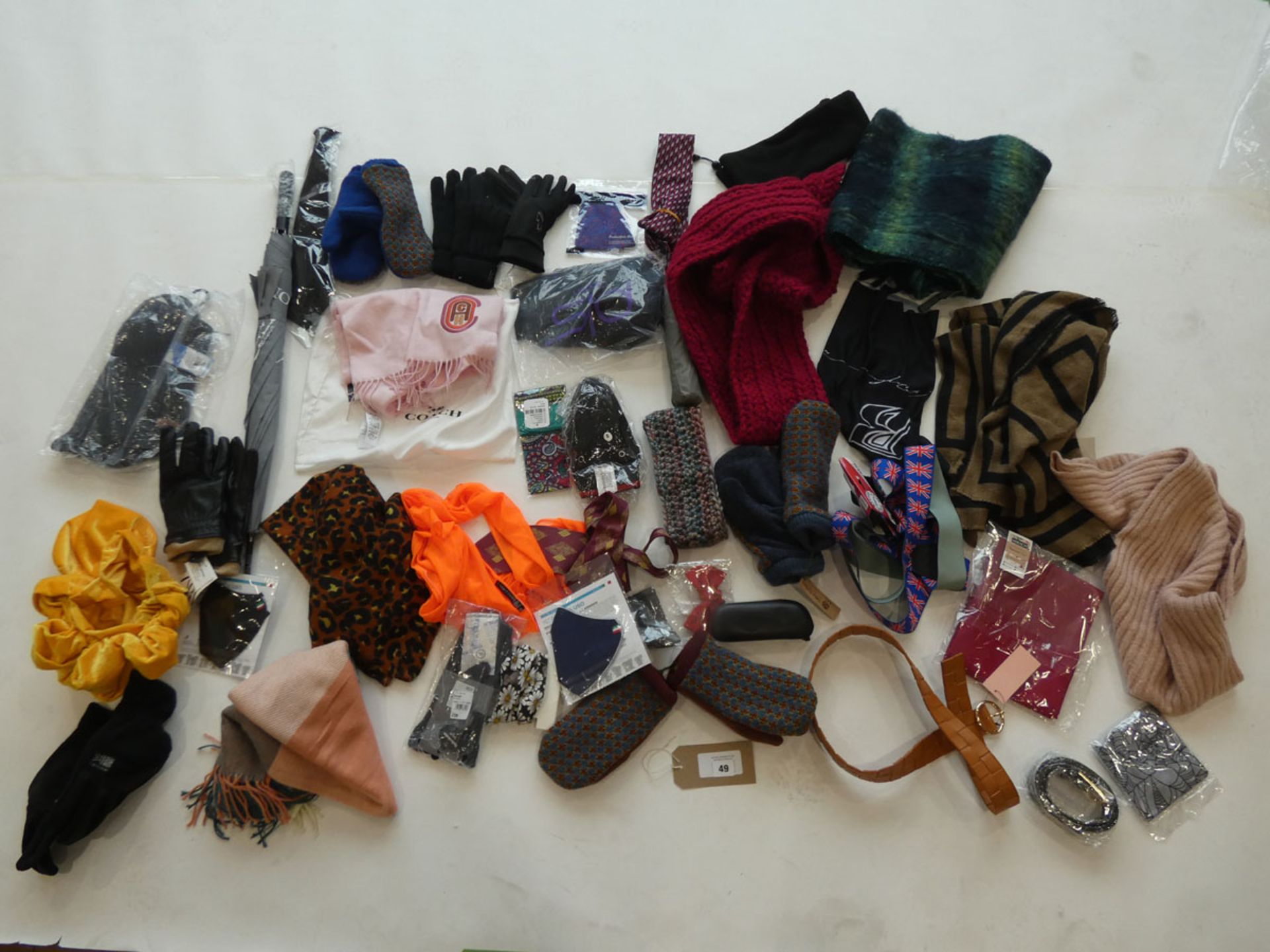 Selection of accessories to include umbrella, gloves, scarfs, etc (approximately 40 items)