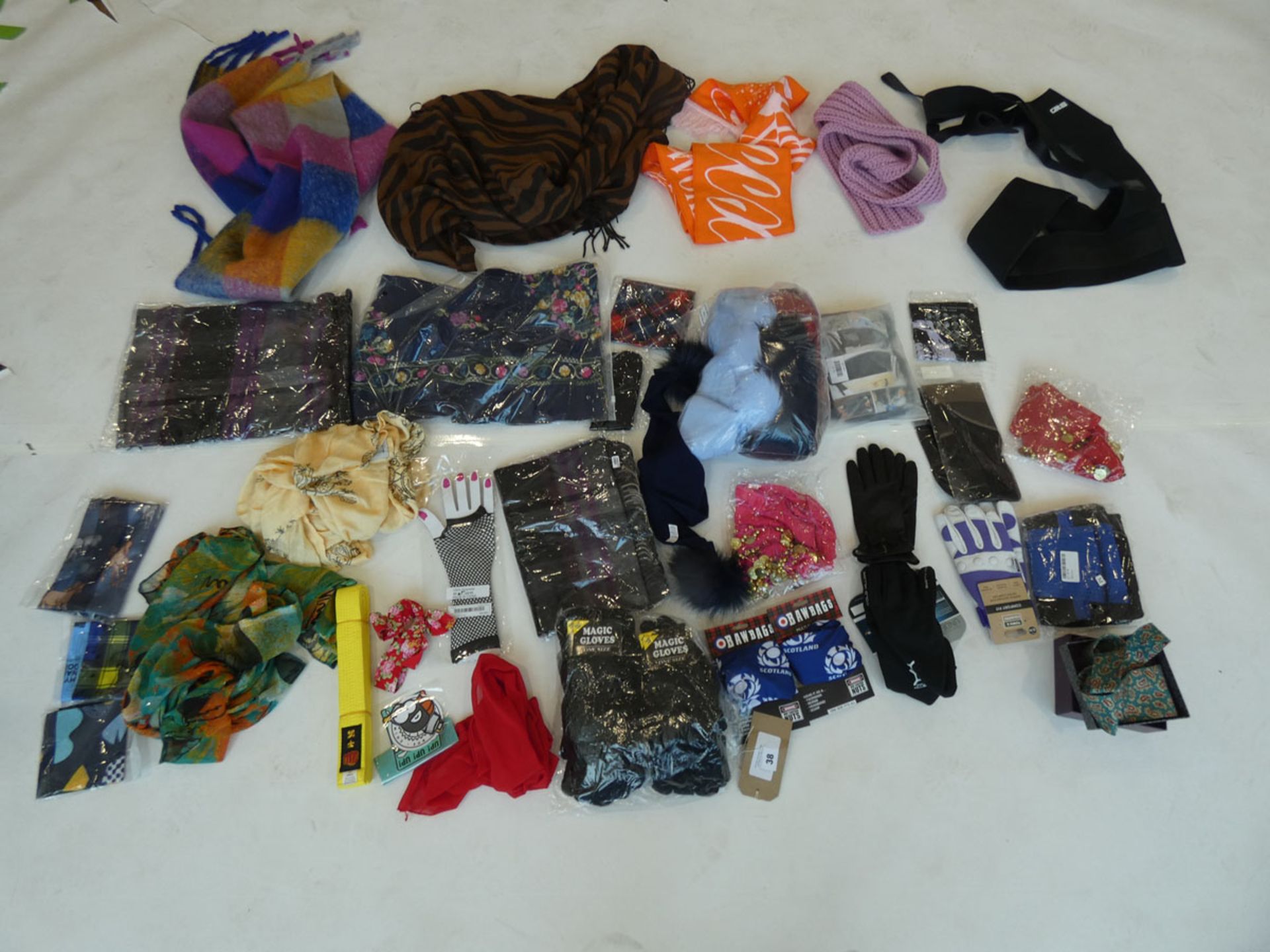 Selection of accessories to include scarfs, gloves, belts, etc