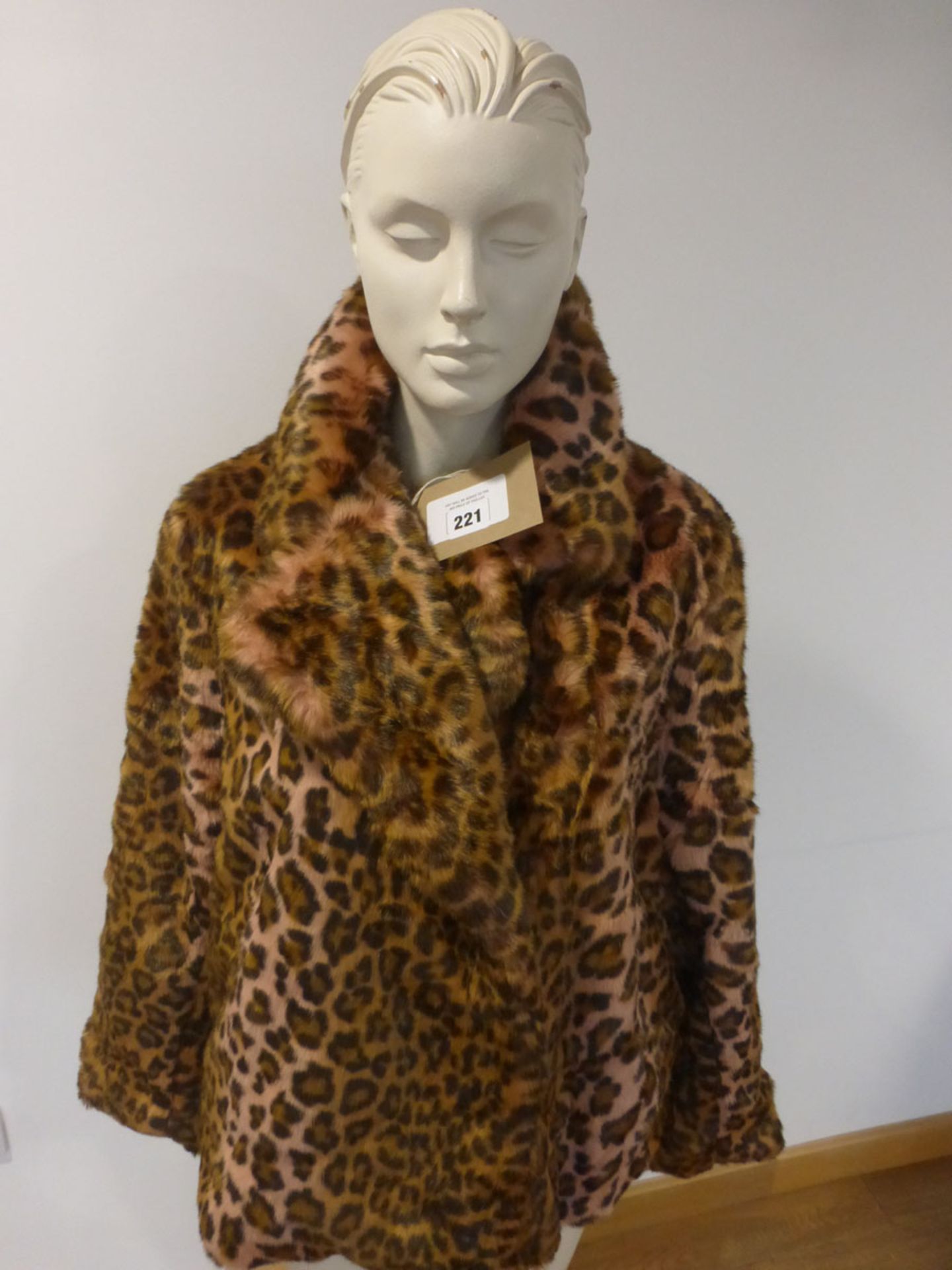French Connection faux fur leopard print jacket in rhubarb multi size L