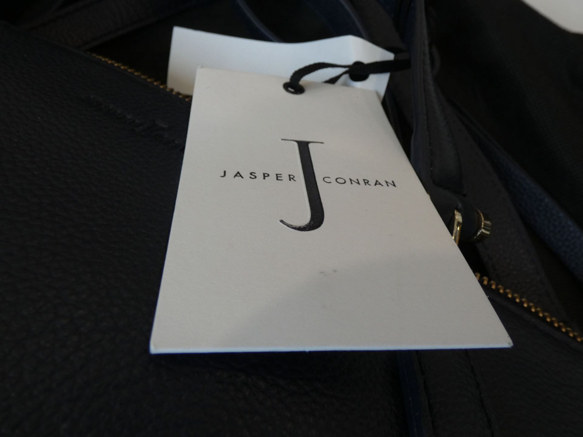 Jasper Conran leather athena grab bag in navy with dust bag - Image 2 of 3