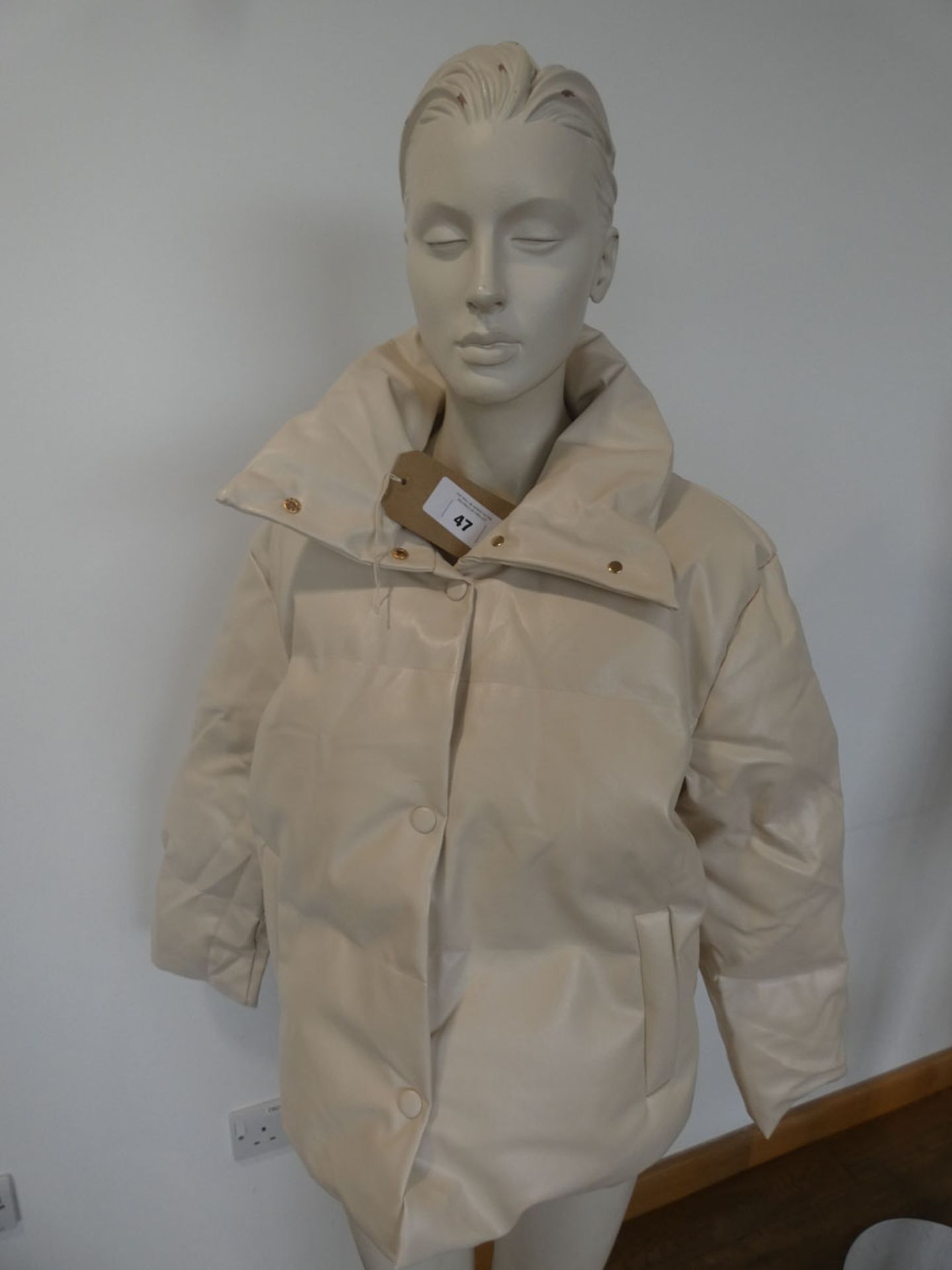 Russel Rainey leather effect puffer jacket in cream size M