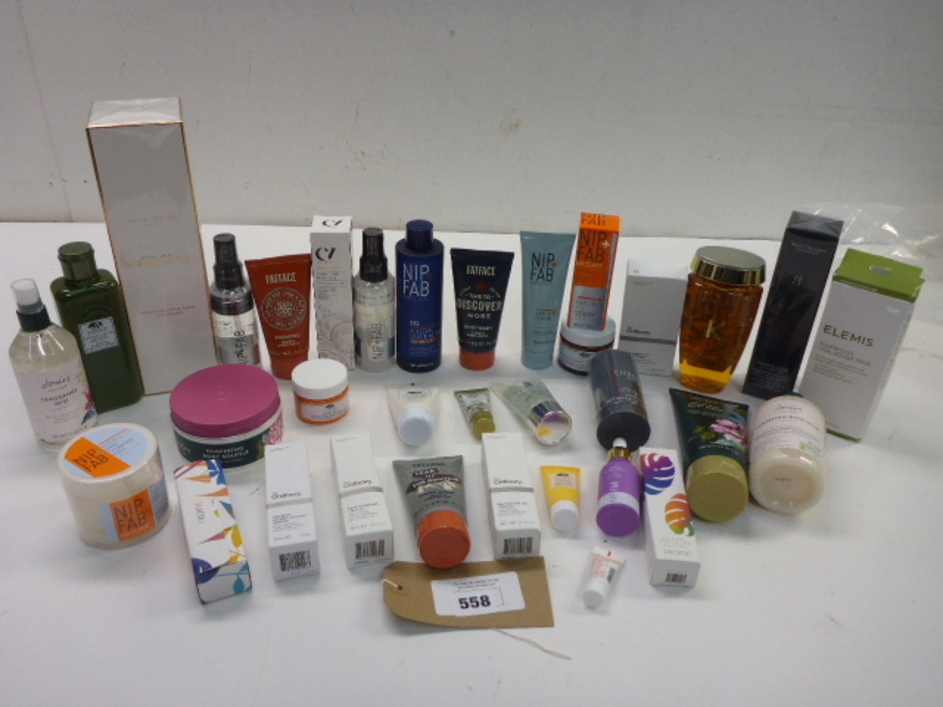 Selection of branded toiletries including Clinique, Elemis, Nip Fab, Joules, Katie Loxton, Tropic