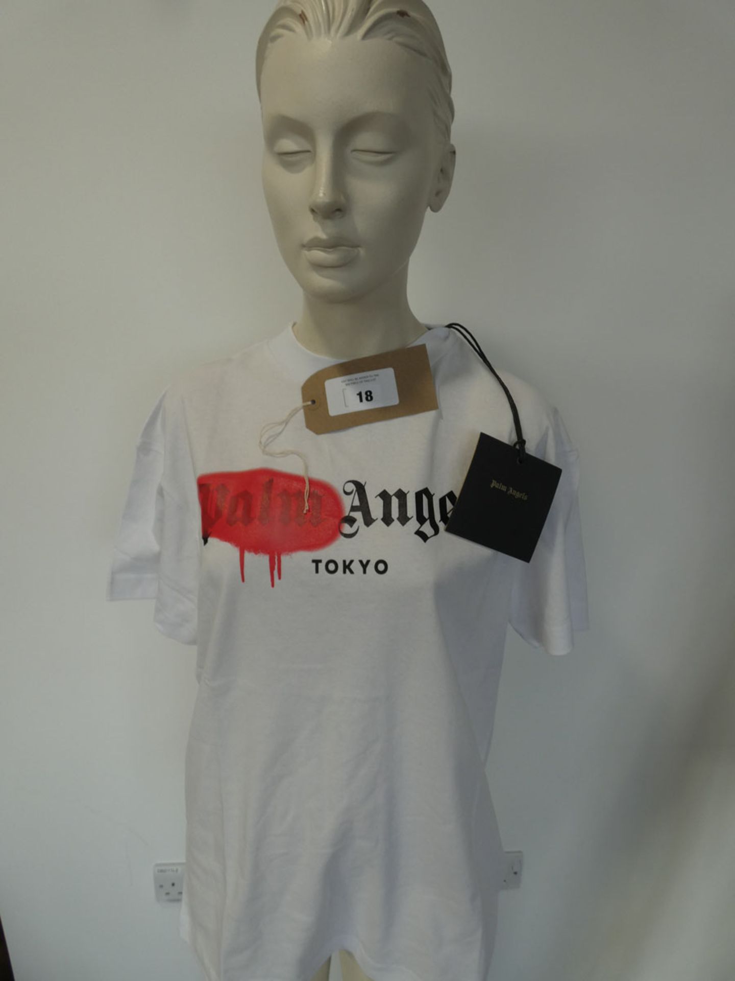 Palm Angels toyko sprayed logo tee in white / red size S