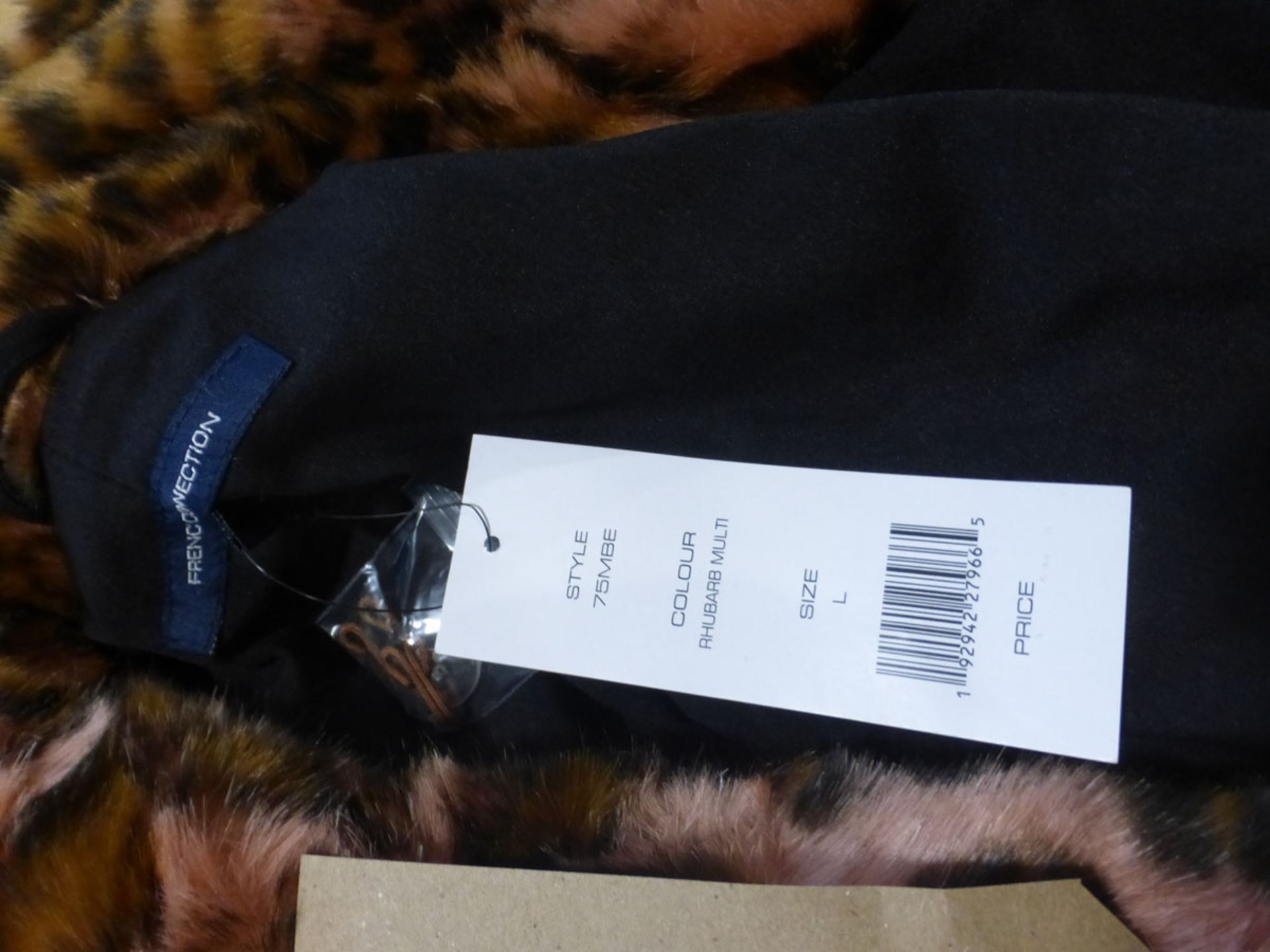 French Connection faux fur leopard print jacket in rhubarb multi size L - Image 2 of 2
