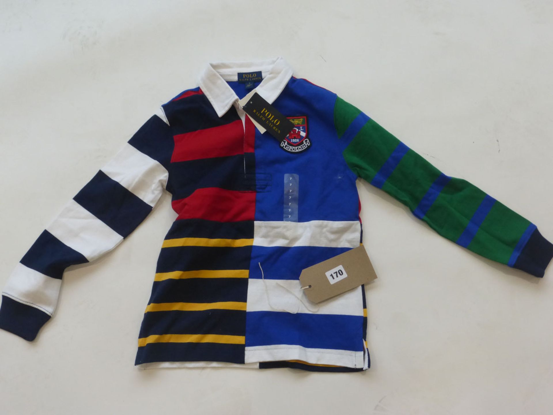 Polo Ralph Lauren children's colour block rugby polo in french navy size 7