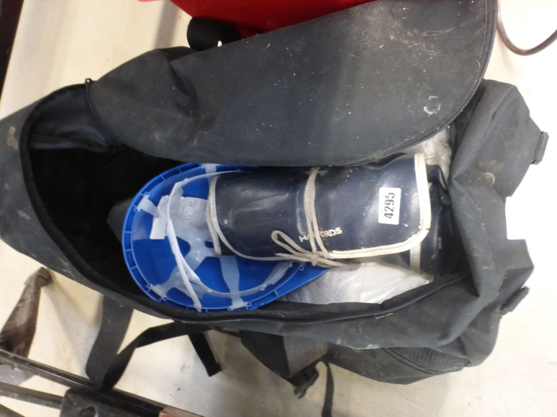 Bag and box containing hard hat, overalls, drill bits, paint roller, rope etc - Image 2 of 2
