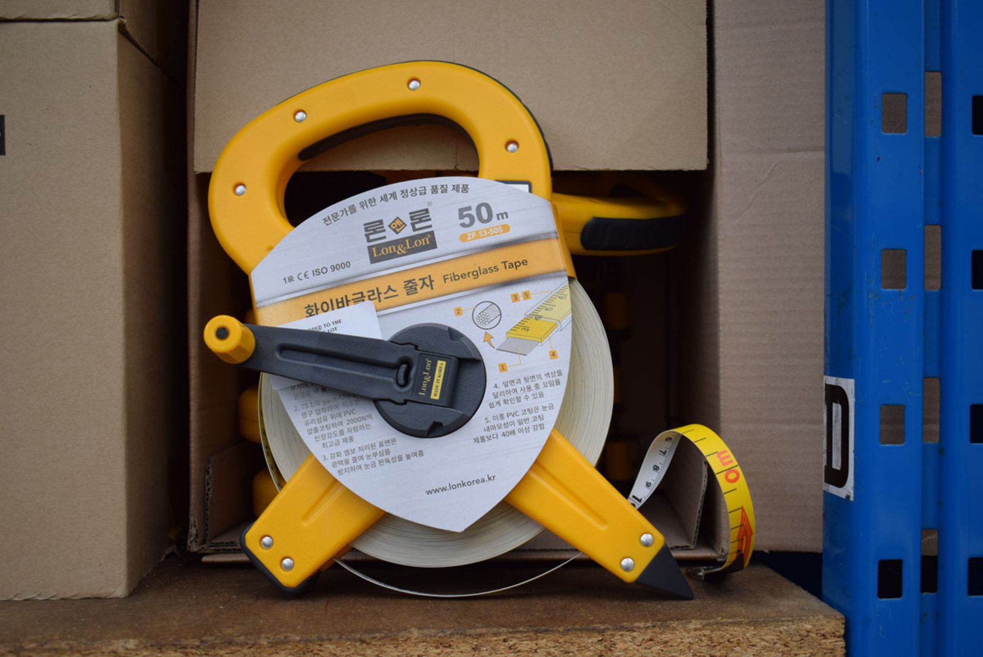 6 x 50m yellow and grey surveyors type tape measures