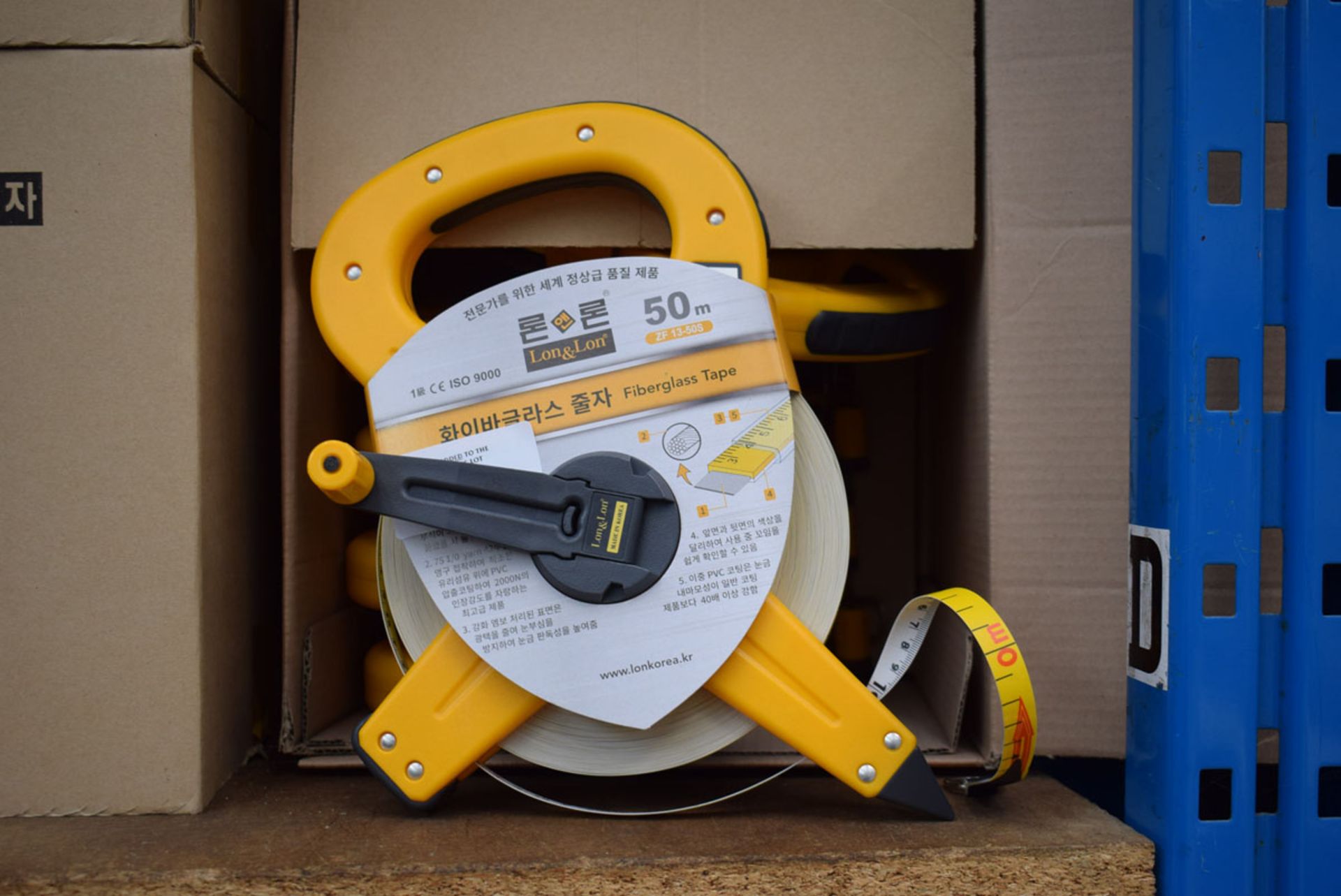 6 x 50m yellow and grey surveyors type tape measures