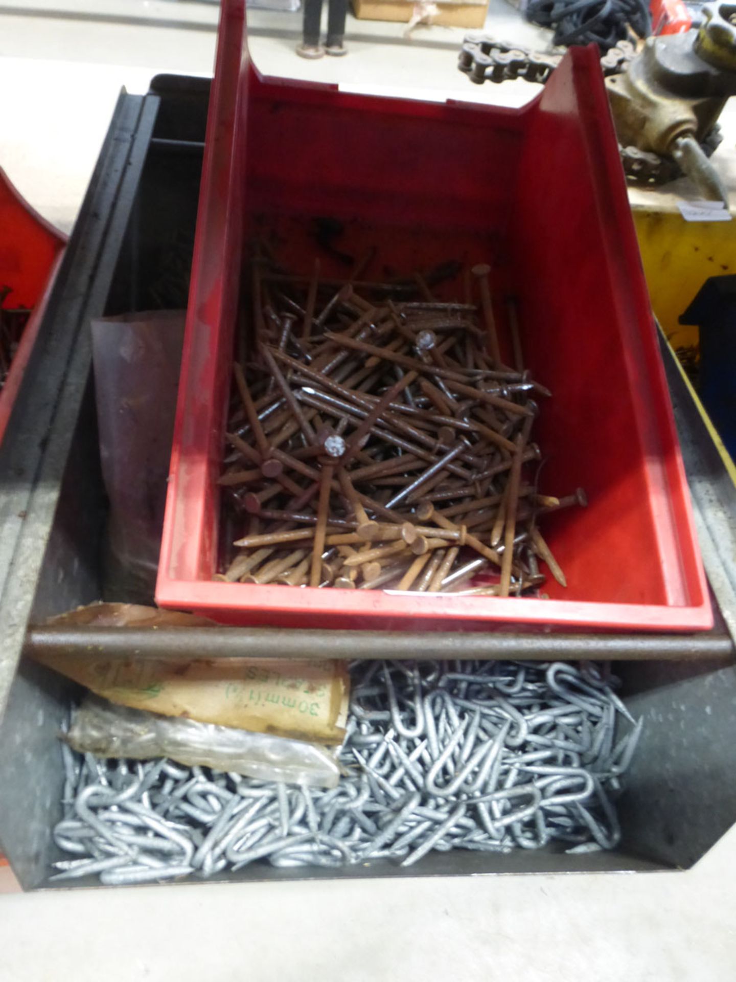 5 boxes containing nails and u-pins - Image 2 of 3