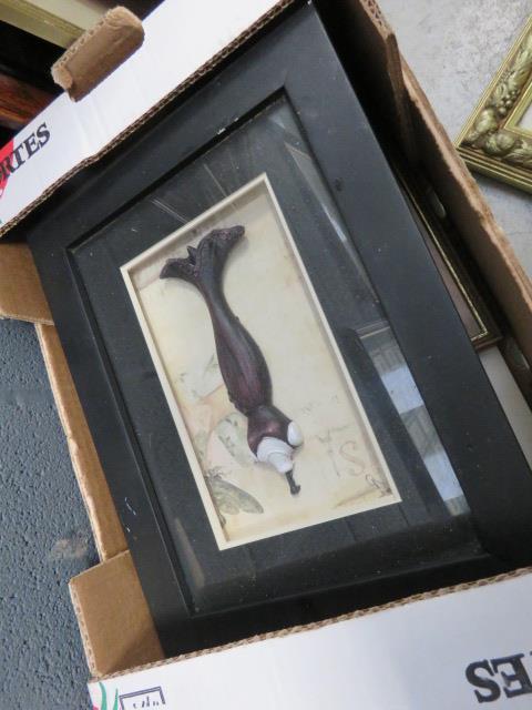 (?) Box containing modern wall hangings, print of cherub and still life with teapot - Image 3 of 5