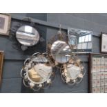 (16) 4 circular mirrors in wrought iron frames plus rectangular bevelled mirror