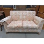 Beige and pink button back 2 seater floral sofa Staining to fabric
