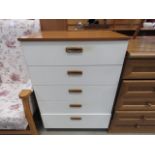 Cream painted Schreiber chest of 5 drawers