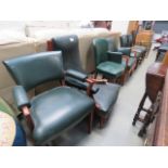 7 green rexine chairs (damaged af)