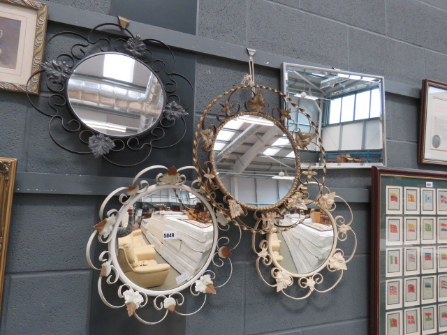 (16) 4 circular mirrors in wrought iron frames plus rectangular bevelled mirror - Image 2 of 2