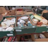 3 boxes containing atomisers, glassware and crockery