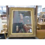 Framed oil of Scottish lady in tartan dress H: 30cm, W: 24cm Victorian oil on canvas ( no provenance