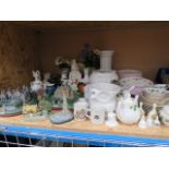 Quantity of ornamental cottages and houses plus large quantity of Colclough ivy patterned crockery