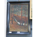 (6) Oil on canvas Roebuck in pine woodland signed H.Hees