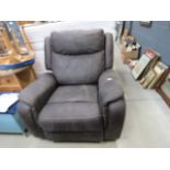 Brown suede effect reclining armchair (af)