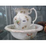 Floral decorated wash stand jug and bowl