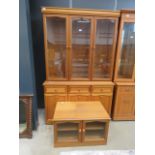 5152 - Beech and glazed display cabinet with cupboard base under plus a matching TV stand