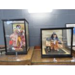 2 Japanese figures - Geisha Girl and girl with sword