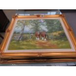 3 modern oils on canvas depicting farming scenes