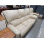 Cream leather effect 3 seater sofa plus matching armchair