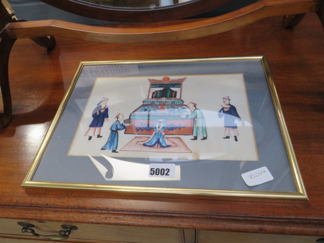 Framed and glazed Chinese water colour depicting wedding ceremony - Image 2 of 2