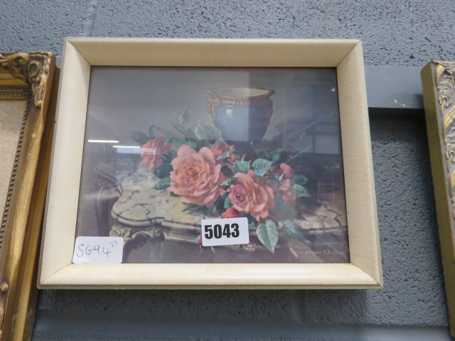 (23) Vernon Ward print of still life with roses, consul table and urn - Image 2 of 2