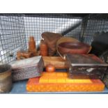 Cage containing quantity of treen plus cribbage board and trinket boxes Only one container