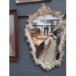 (10) Mirror in decorative cream and gilt frame